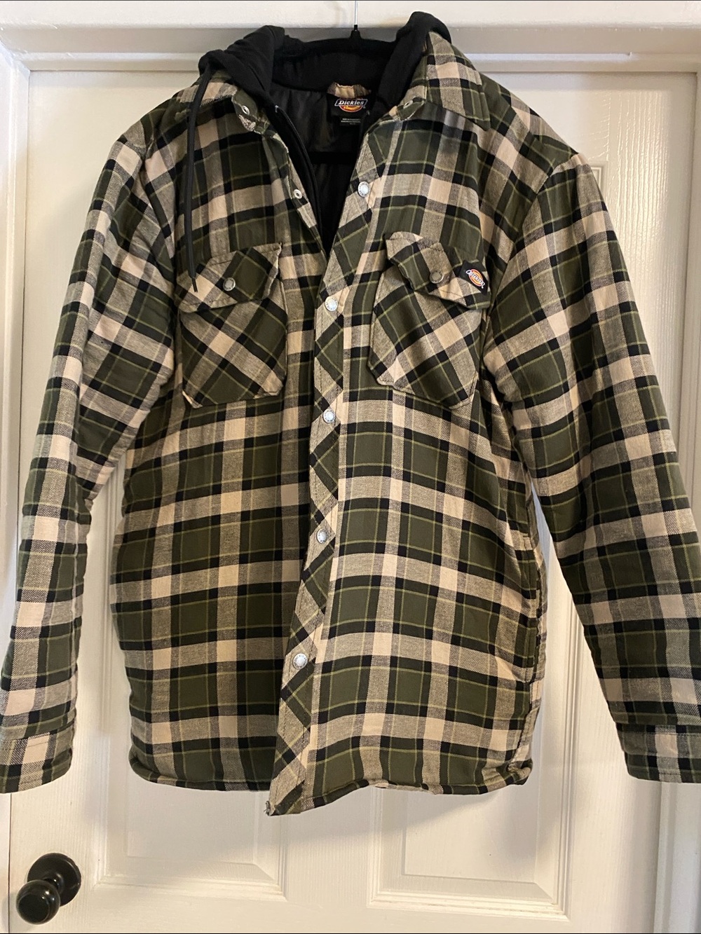 Dickies Olive, Cream & Black Plaid Hooded Work Shirt Jacket